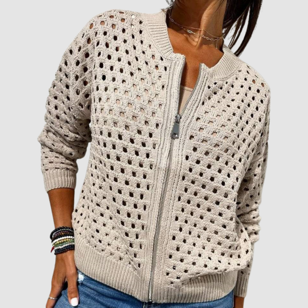 Women's Open-Knit Zip-Up Cardigan