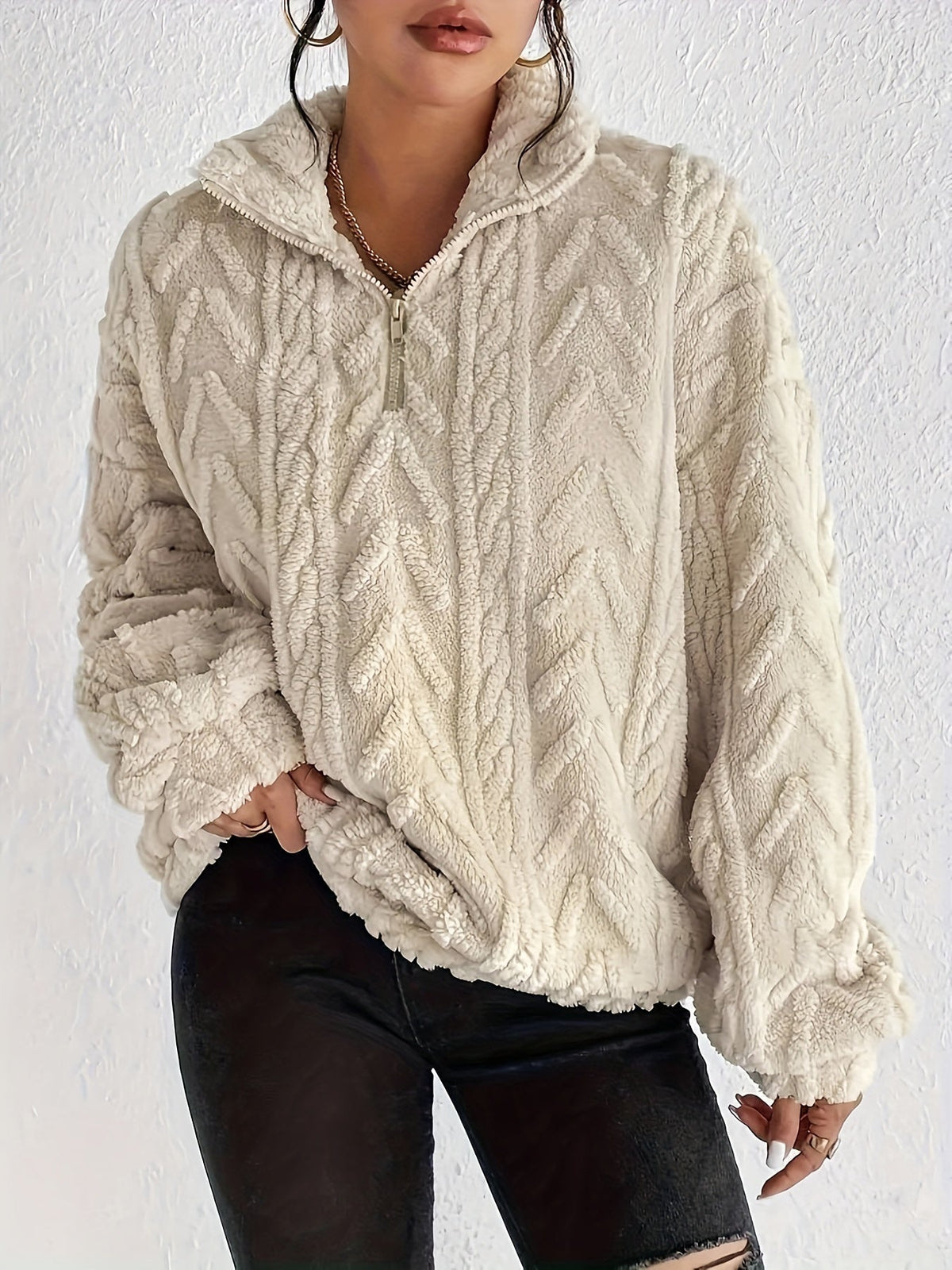 Women's Oversized Cable-Knit Composed Sweater