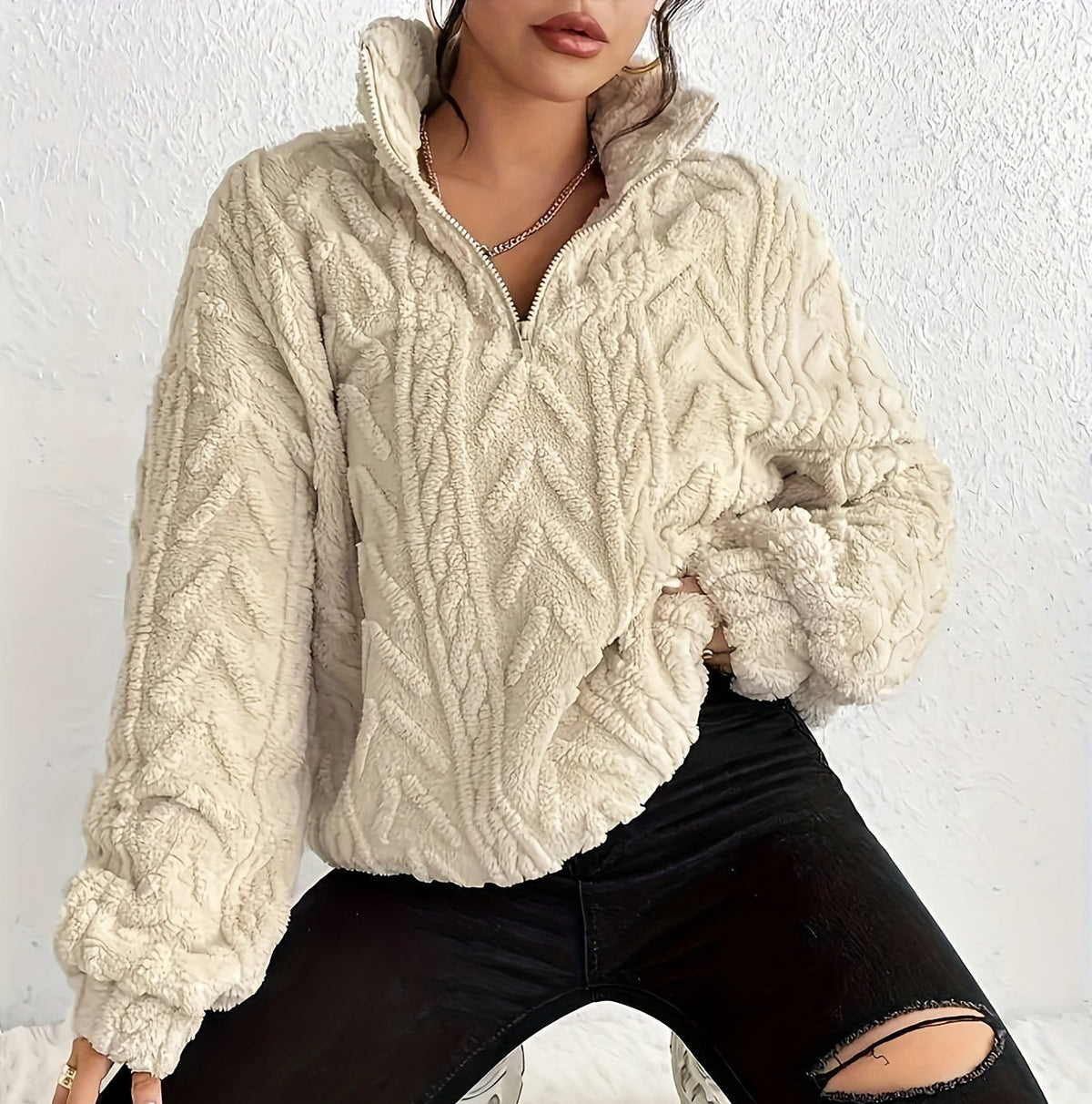 Women's Oversized Cable-Knit Composed Sweater