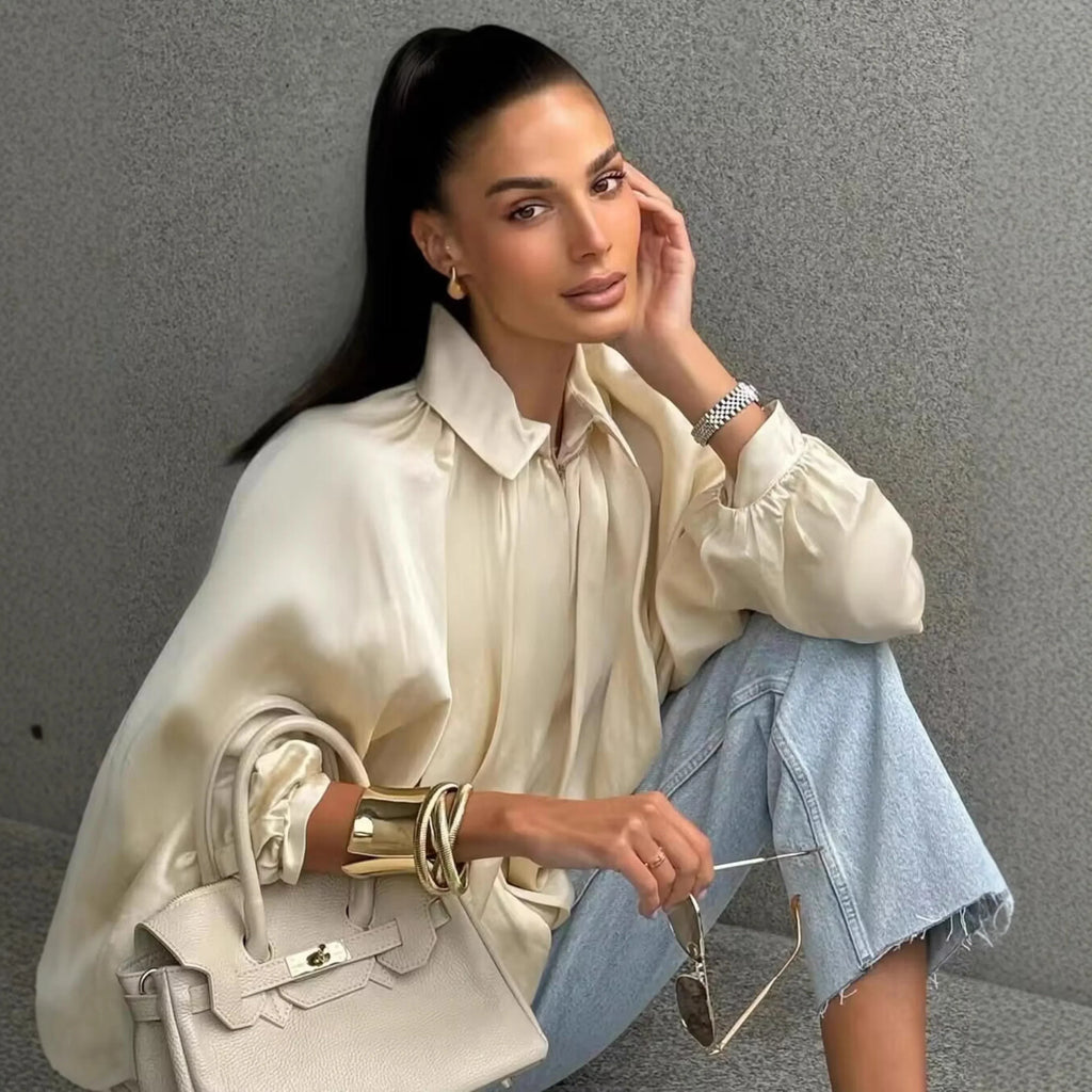 Women's Oversized Puffed Batwing Sleeve Bomber Jacket
