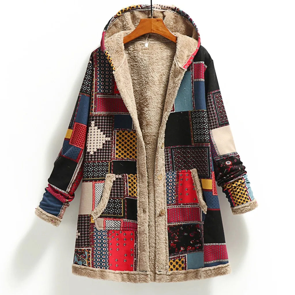 Women's Patchwork Sherpa Hooded Jacket