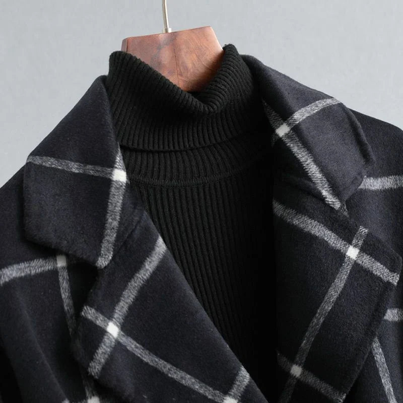 Women's Plaid Wool Coat with Single Button Lapel