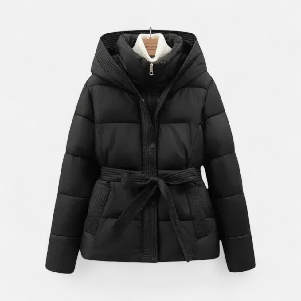 Women's Quilted Puffer Jacket with Belted Waist