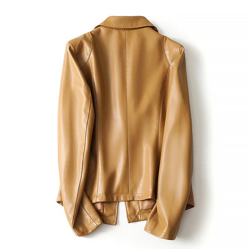 Women's Refined Single-Button Leather Blazer