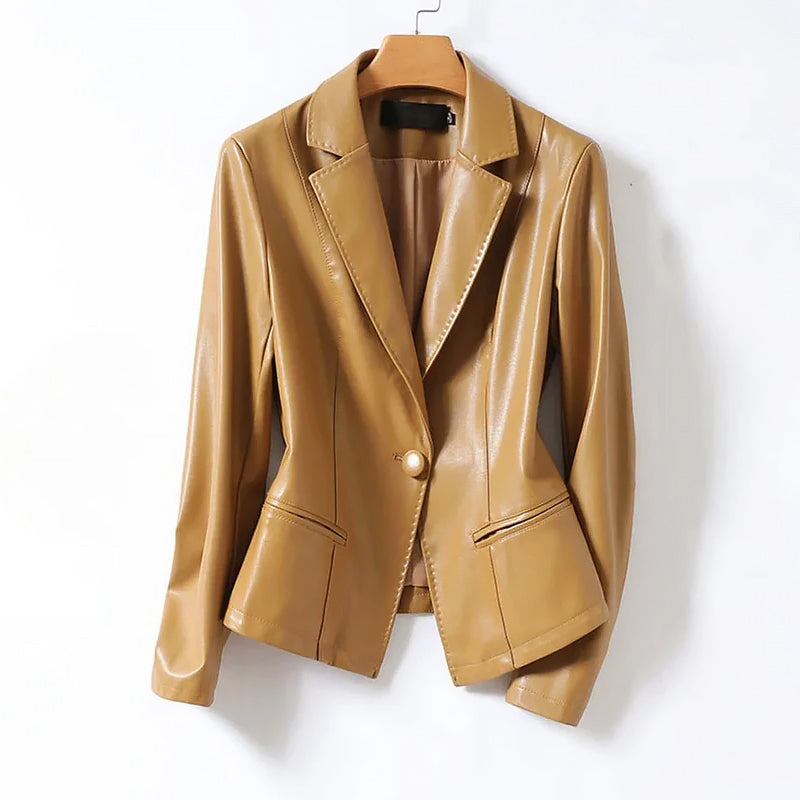 Women's Refined Single-Button Leather Blazer