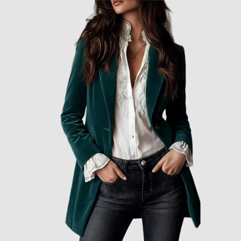 Women's Single-Button Velvet Longline Blazer