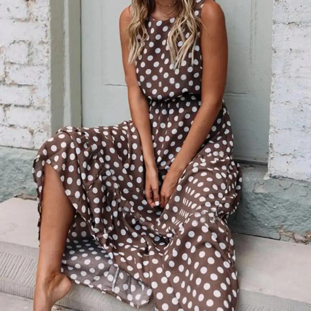 Women's Sleeveless Polka Dot Maxi Dress – Chic & Comfortable Style