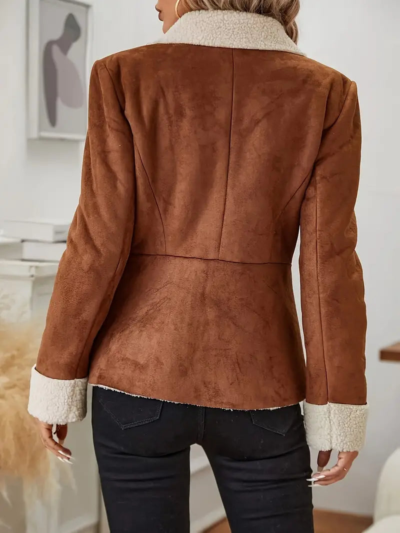 Women's Suede Blazer with Sherpa Collar and Cuff Details