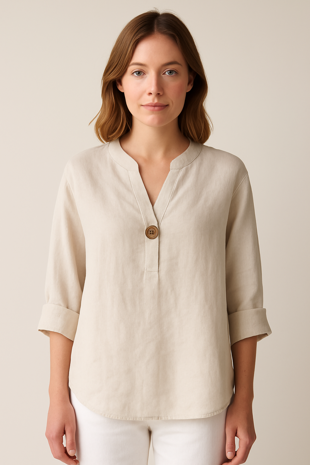 Gabrielle | Women’s V-Neck Button Detail Relaxed Blouse