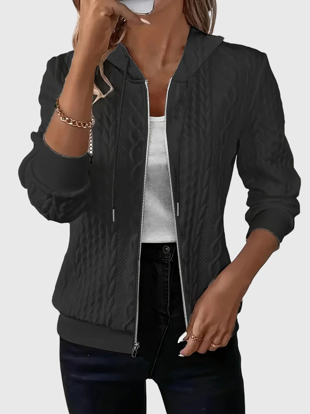 Women's Textured Zip-Up Hoodie