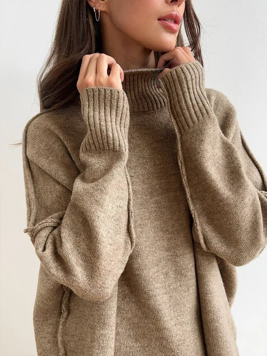 Women's Turtleneck Sweater and Wide-Leg Knit Pants Set