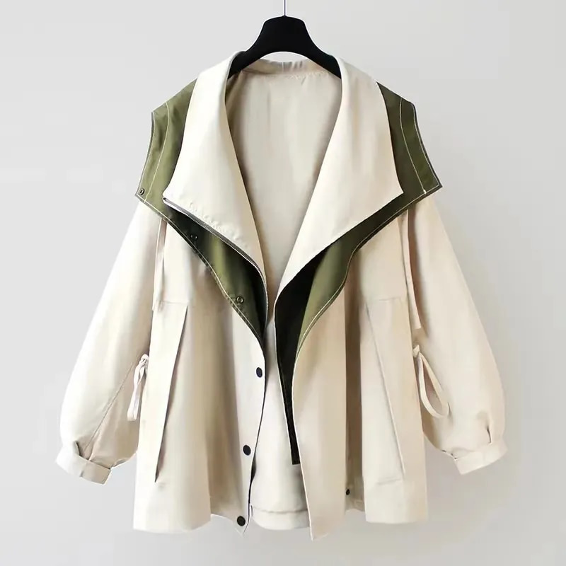 Women's Two-Tone Oversized Trench Coat with Notch Collar