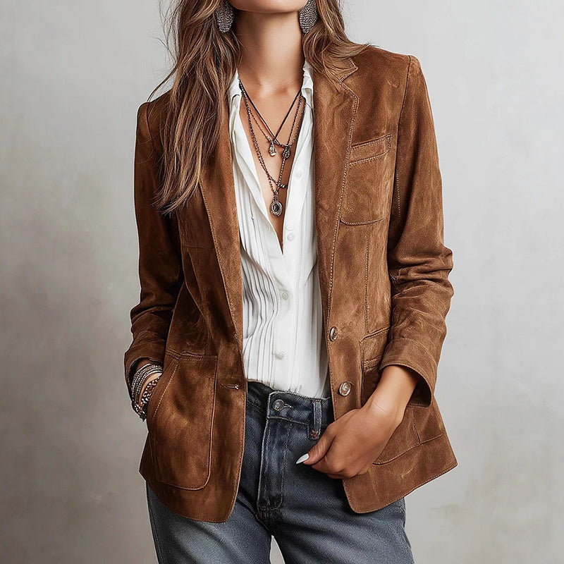 Women's Vintage-Inspired Suede Blazer Jacket