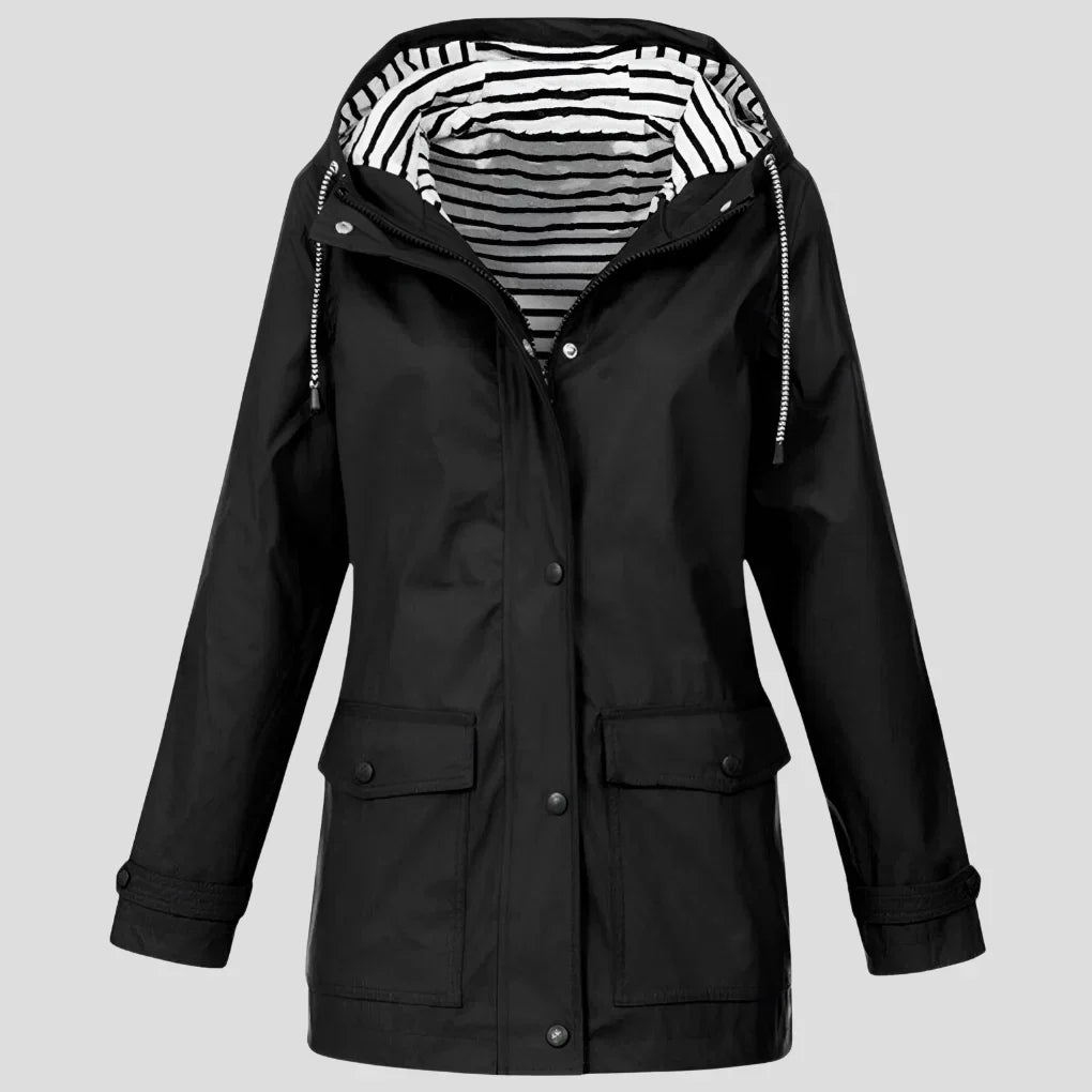 Women's Waterproof Hooded Raincoat with Adjustable Drawstring