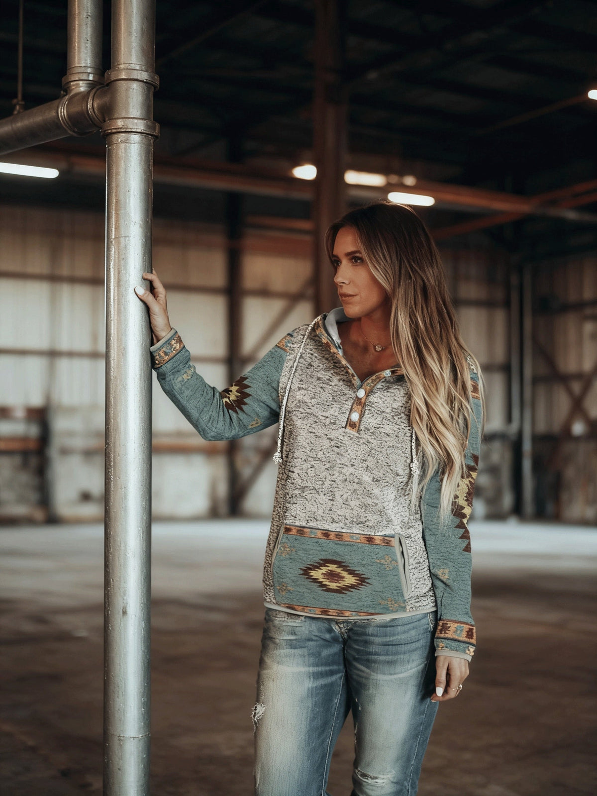 Women's Western-Inspired Snap-Button Hoodie