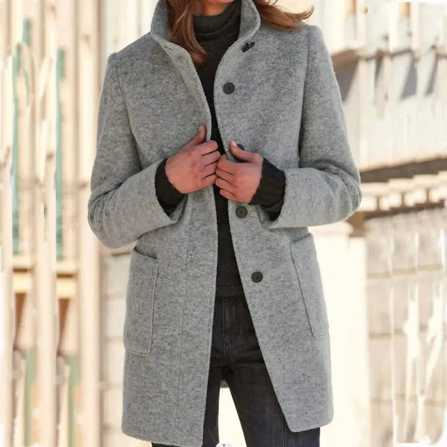 Women's Wool-Blend Coat with Button Closure