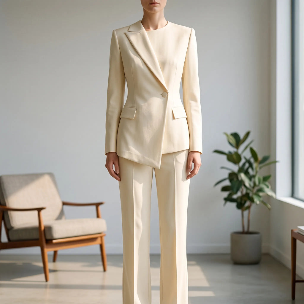 Women's Asymmetric Pant Suit Single Button Blazer