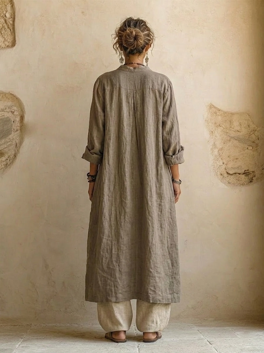 Women's Relaxed Three-Piece Set with Long Coat and Wide-Leg Trousers