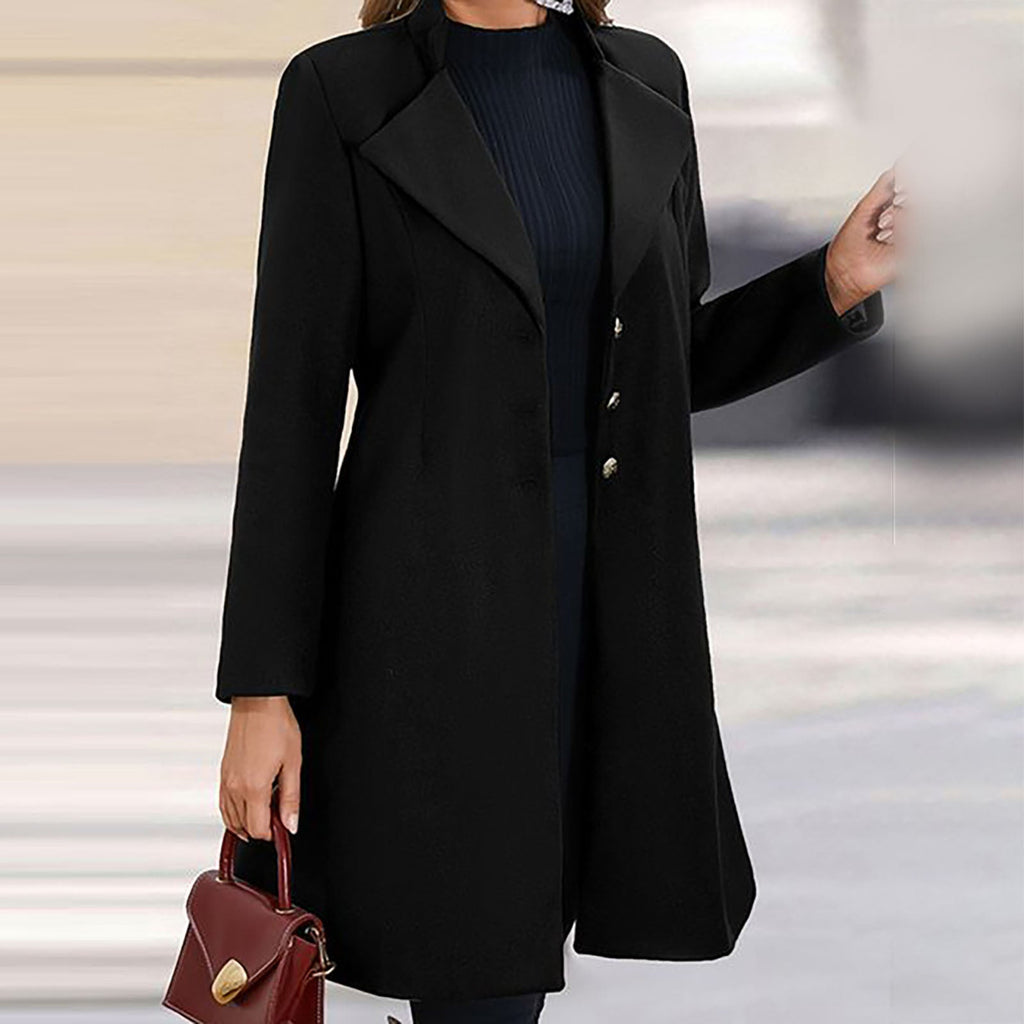 Women's Tailored Longline Coat, Notched Lapels, Button Front