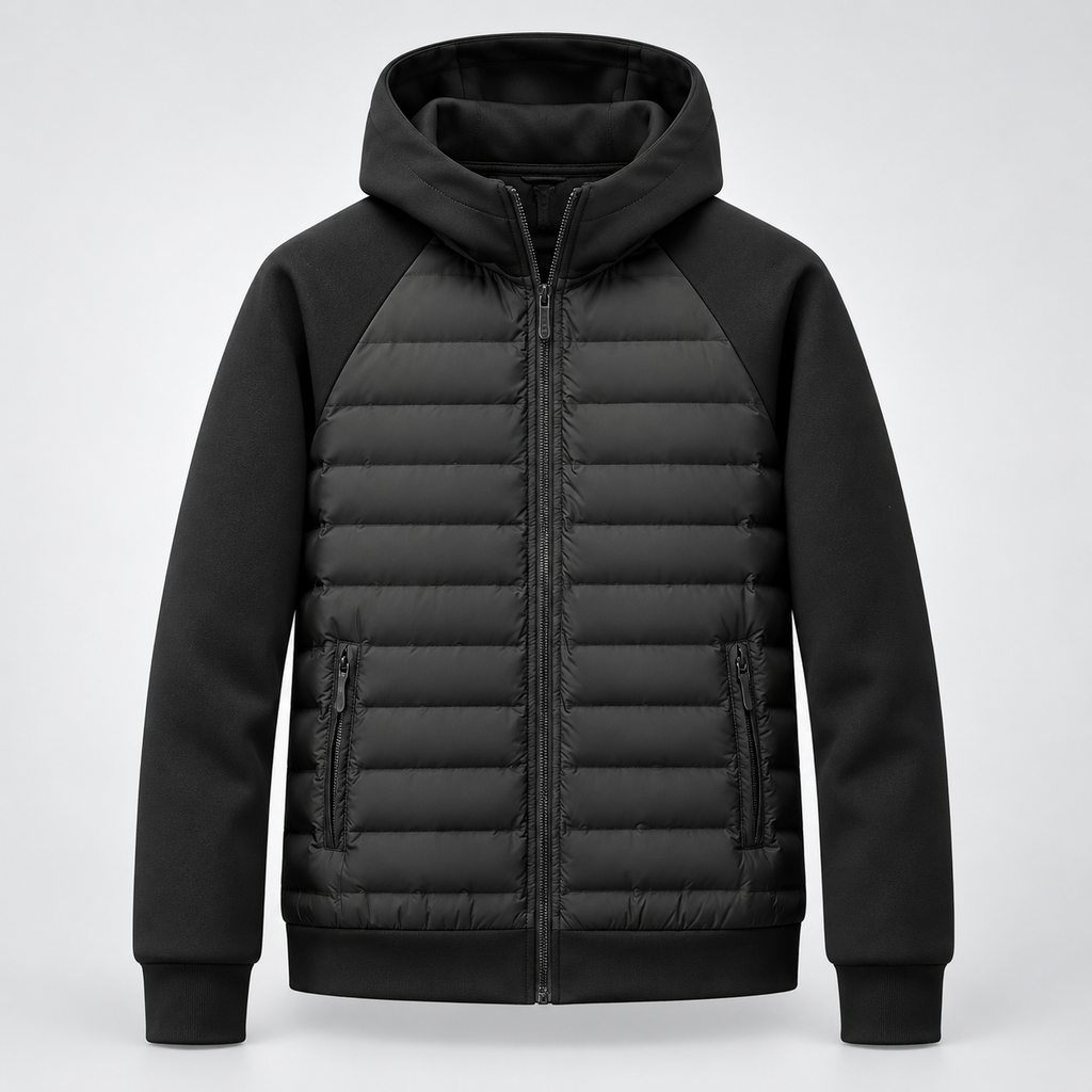 Montarello Men's Hooded Down Jacket with Quilted Panels