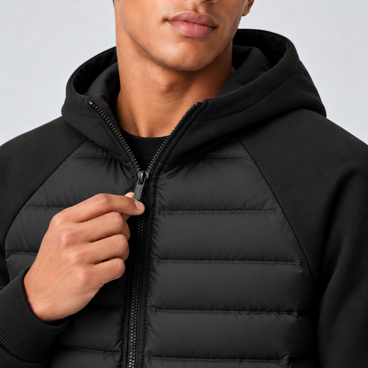 Montarello Men's Hooded Down Jacket with Quilted Panels