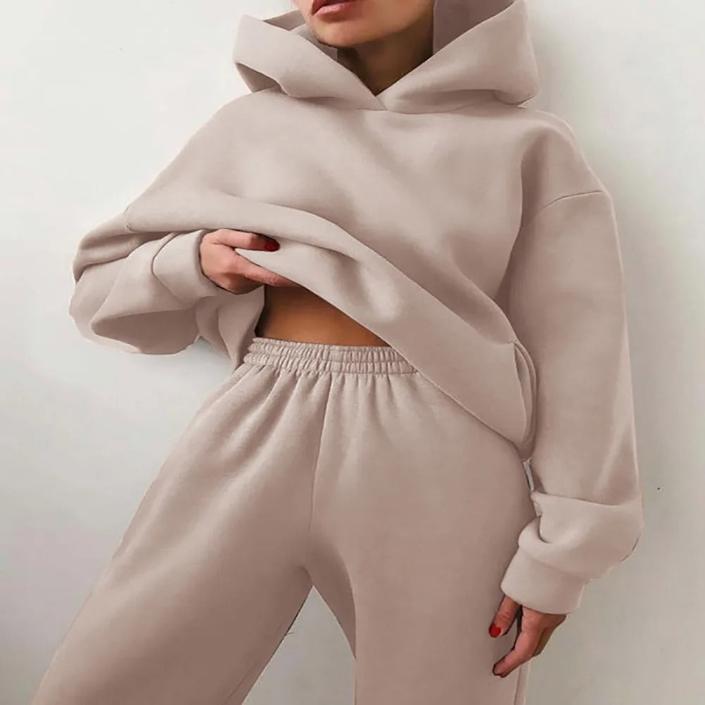 Women's Cropped Hoodie Jogger Set Two-Piece Lounge
