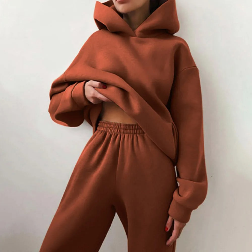 Women's Cropped Hoodie Jogger Set Two-Piece Lounge