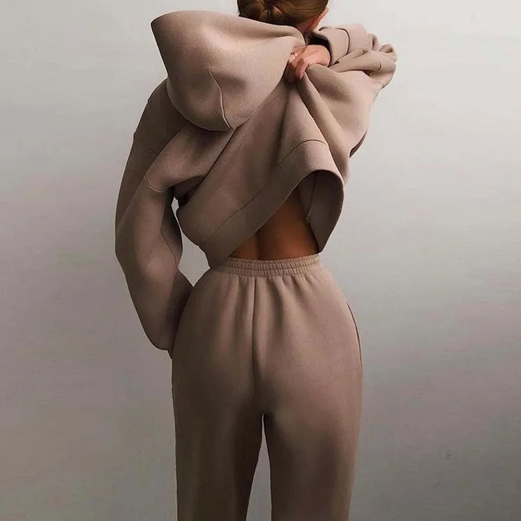 Women's Cropped Hoodie Jogger Set Two-Piece Lounge