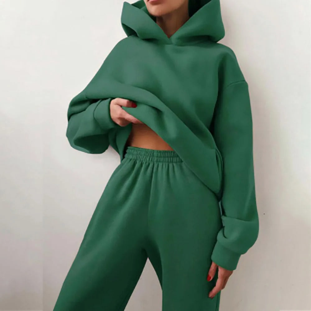 Women's Cropped Hoodie Jogger Set Two-Piece Lounge