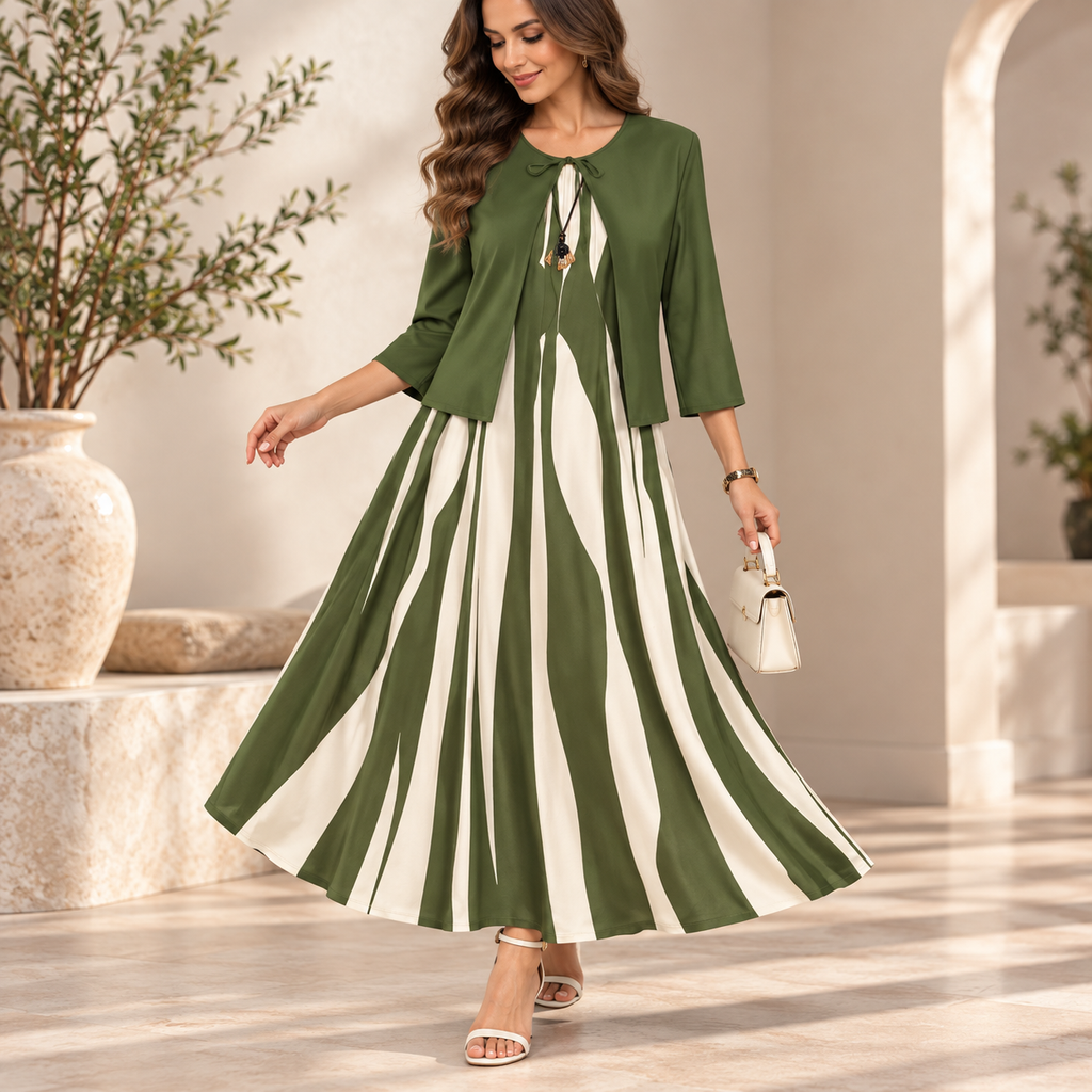 Linea Grace – Geometric Print Jacket And Maxi Dress Set