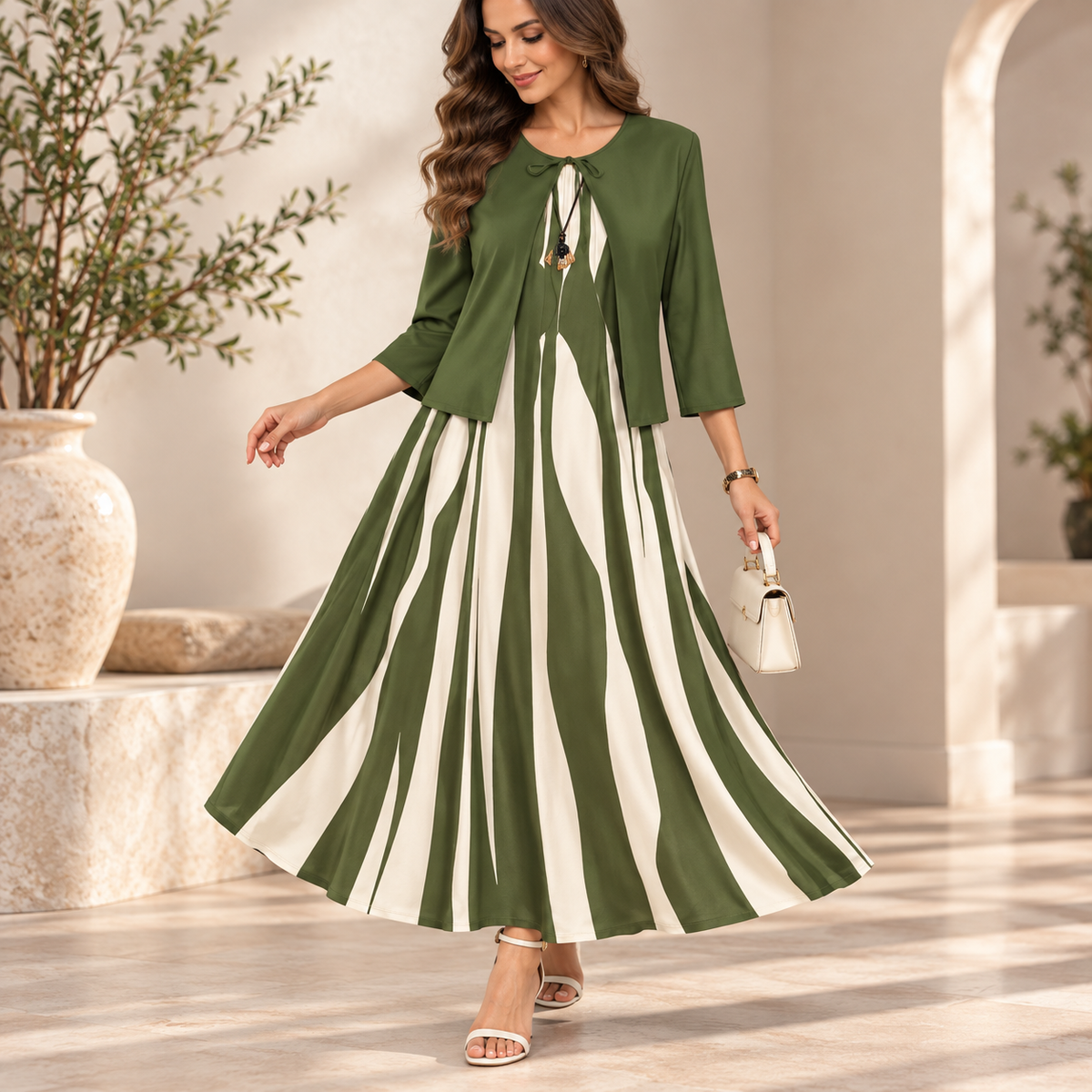 Linea Grace – Geometric Print Jacket And Maxi Dress Set