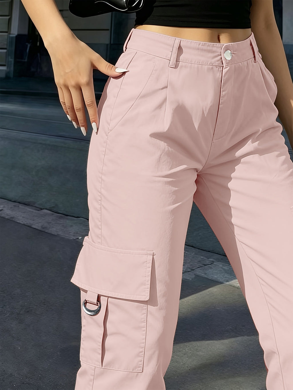 Women's High-Waisted Wide-Leg Cargo Pants with Pockets