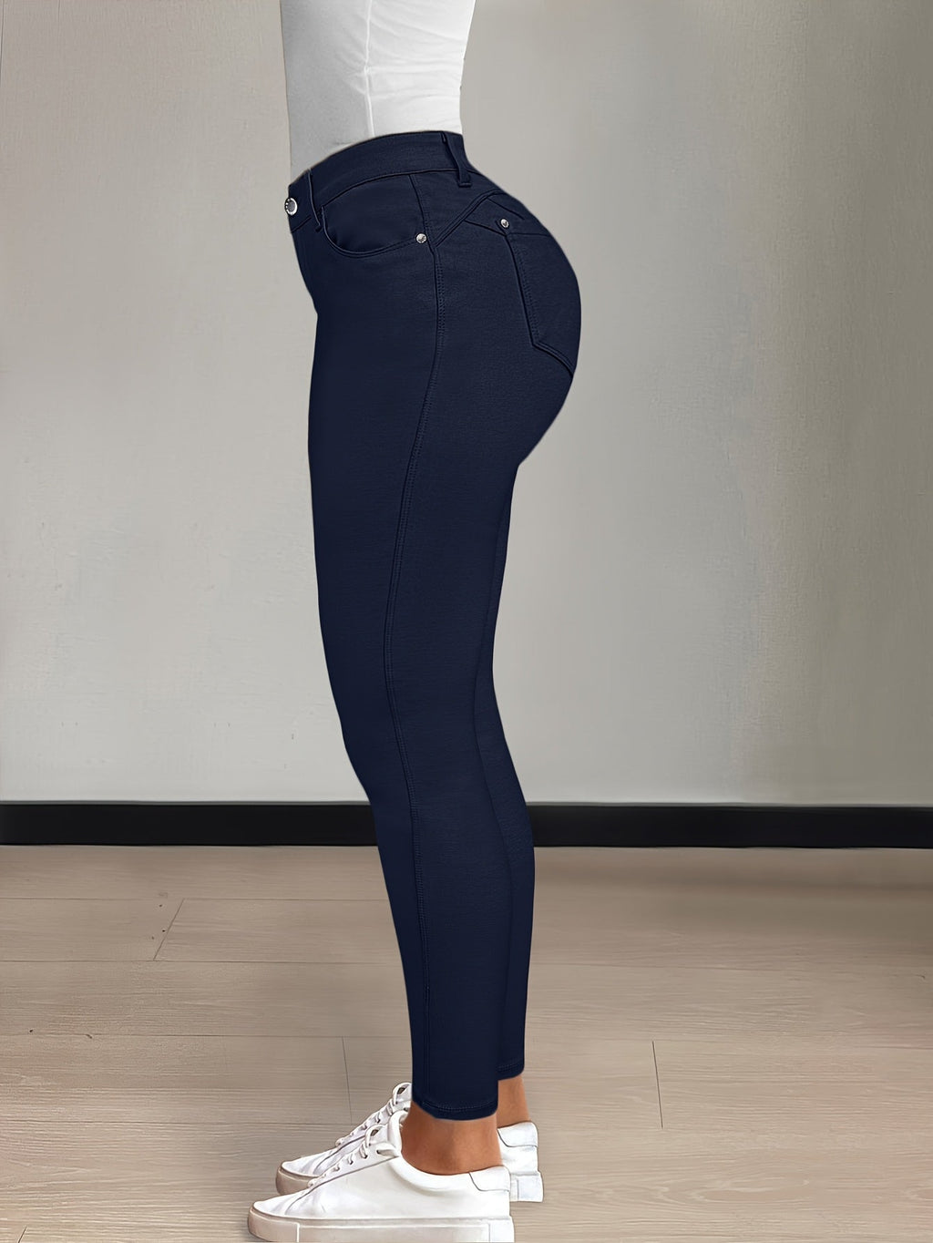 Women's High-Waist Skinny Jeans with Five-Pocket Design