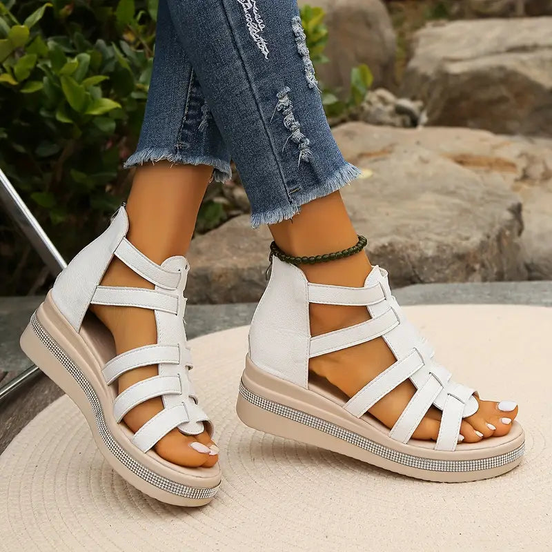 Women's Comfort Sandals with Rhinestone Detailing and Shock-Absorbing Sole