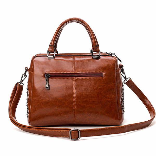 Women's Leather Satchel Bag with Studded Strap Detail