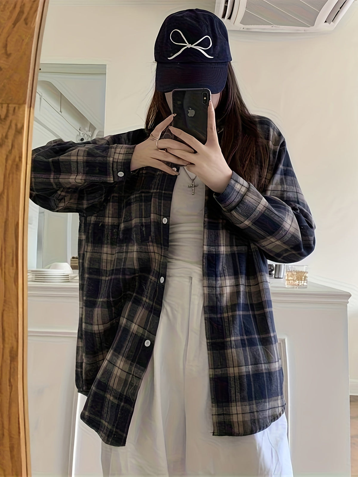 Montarello Women's Overshirt Check Notched Collar