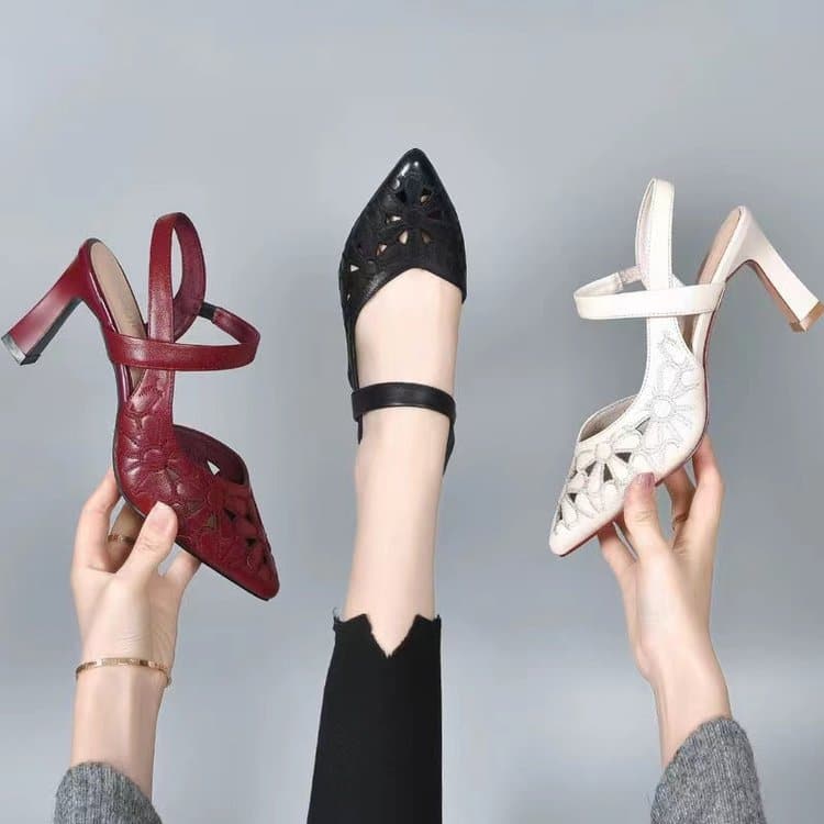 Women's Leather Heels with Cushioned Insole and Adjustable Buckle