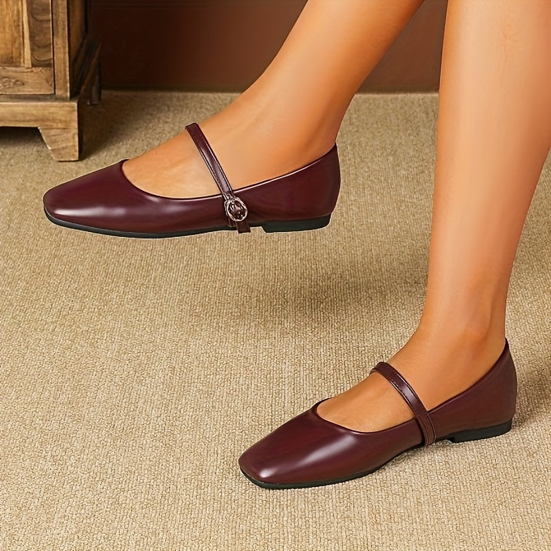 Women's Mary Jane Flats with Adjustable Buckle and Cushioned Insole