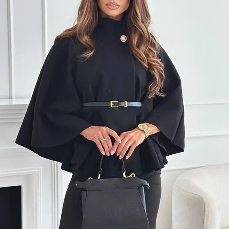 Women's Cape Jacket with Belt and High Collar