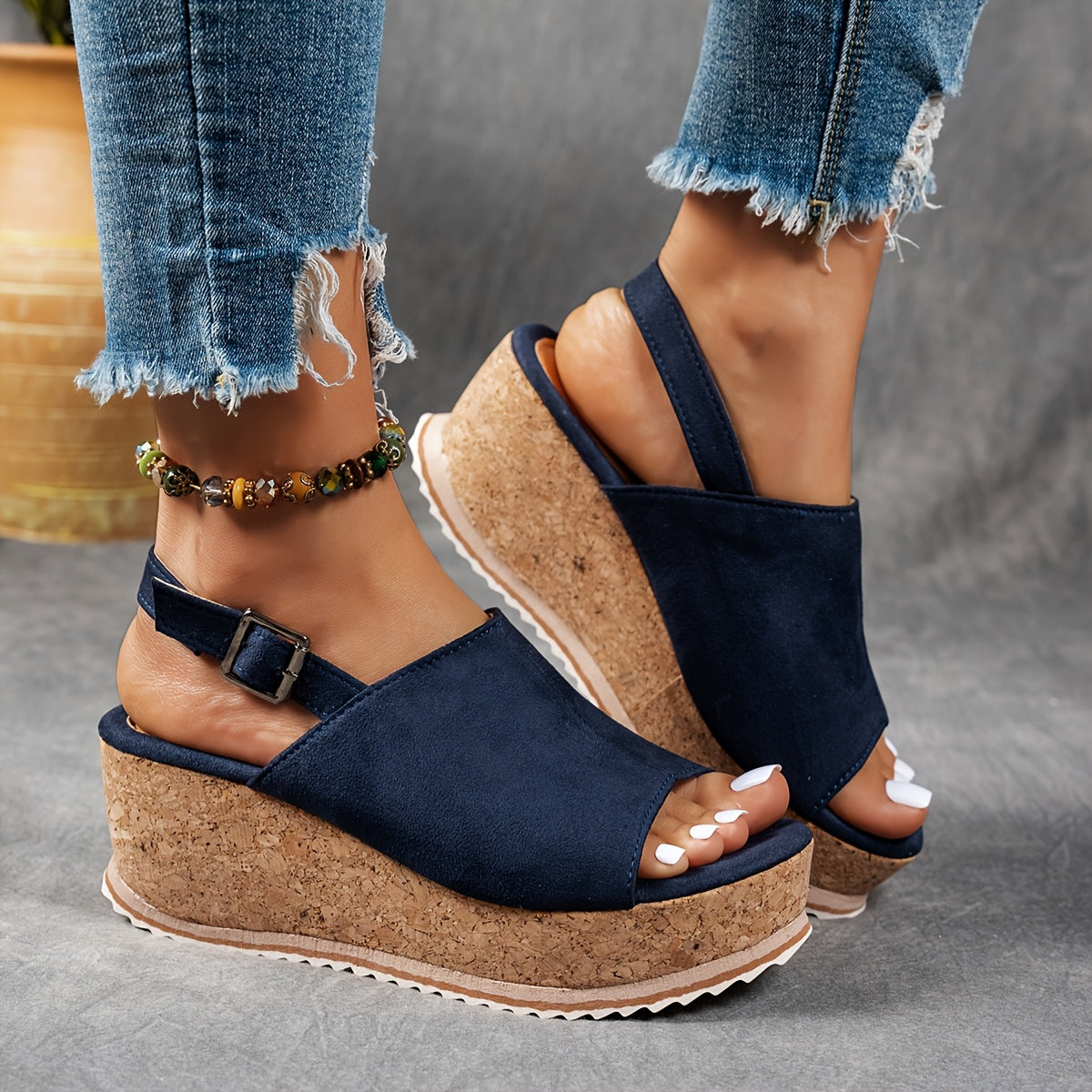 Women's Platform Sandals with Shock-Absorbing Sole and Adjustable Buckle