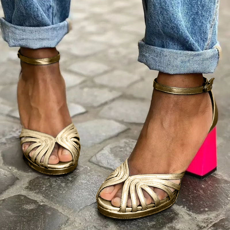 Women's Sandals with Ankle Strap and Block Heel