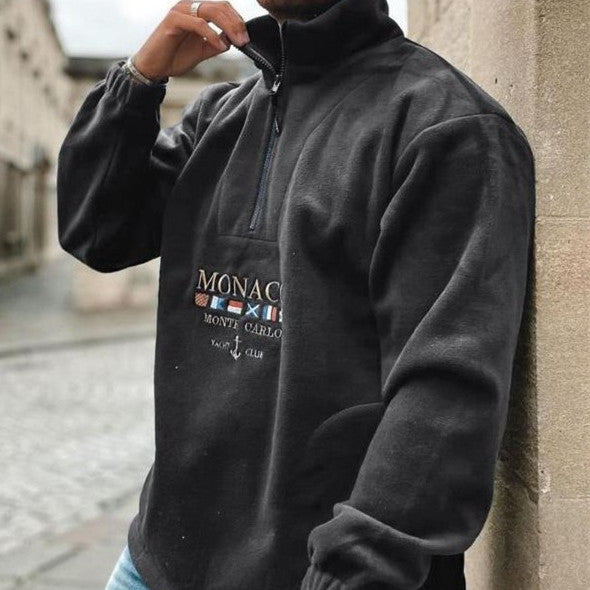 Men's Quarter-Zip Mock Neck Sweater, Long Sleeves, Graphic Front