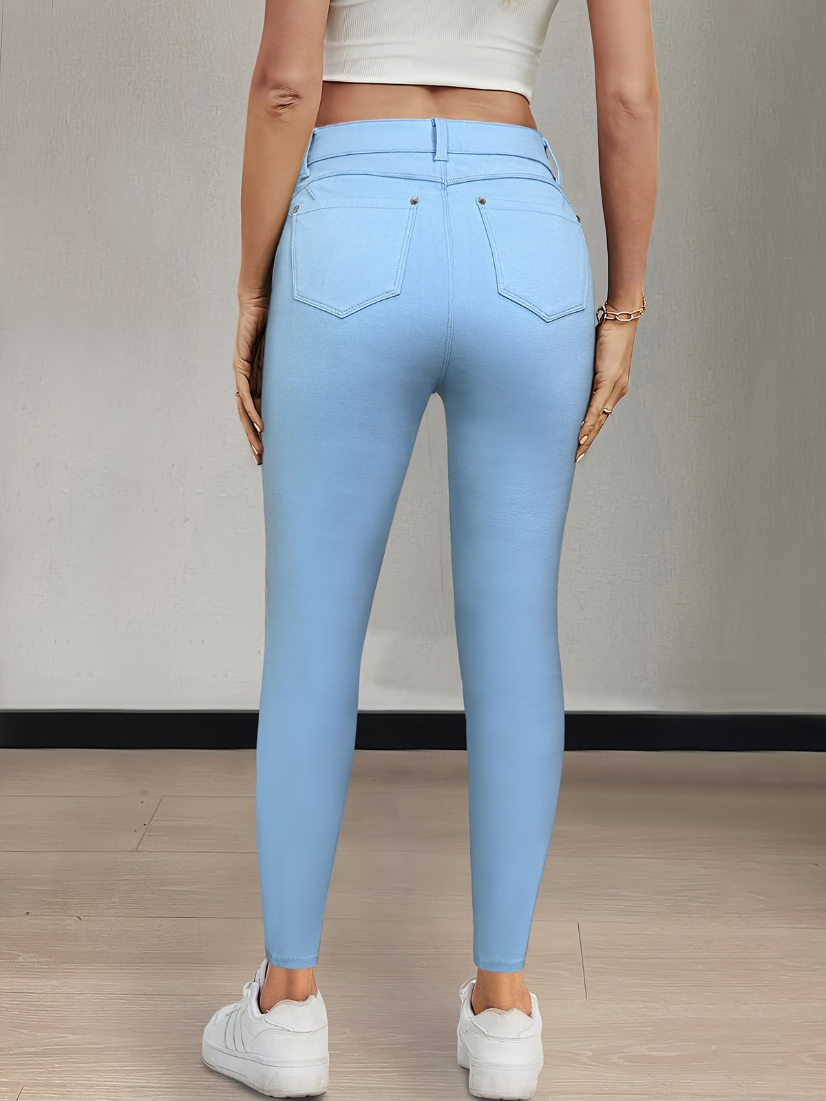 Women's High-Waist Skinny Jeans with Five-Pocket Design