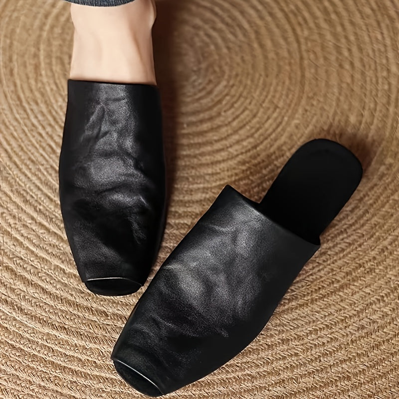 Women's Pleated Mule Shoes with Cap Toe and Slip-On Design