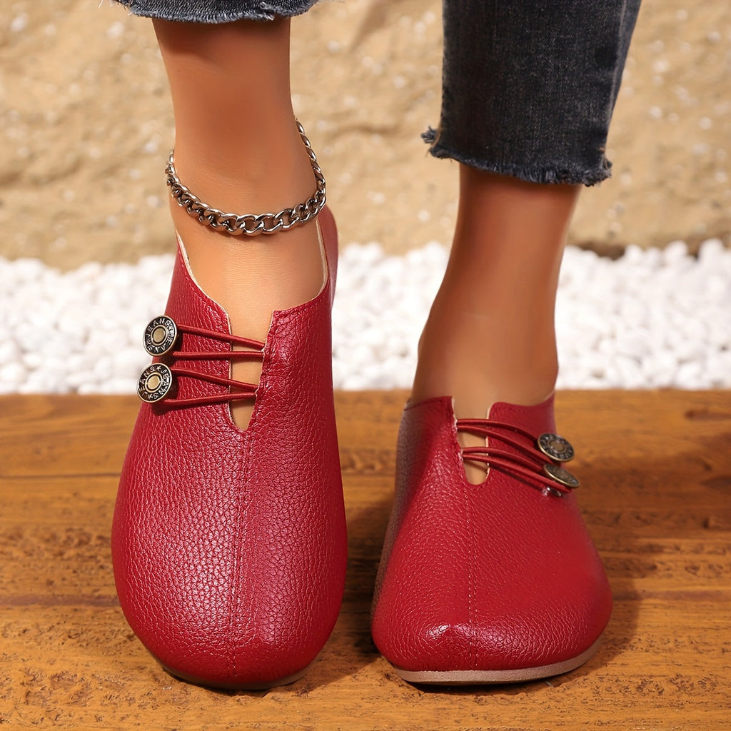 Women's Slip-On Loafers with Button Detail Low Heel