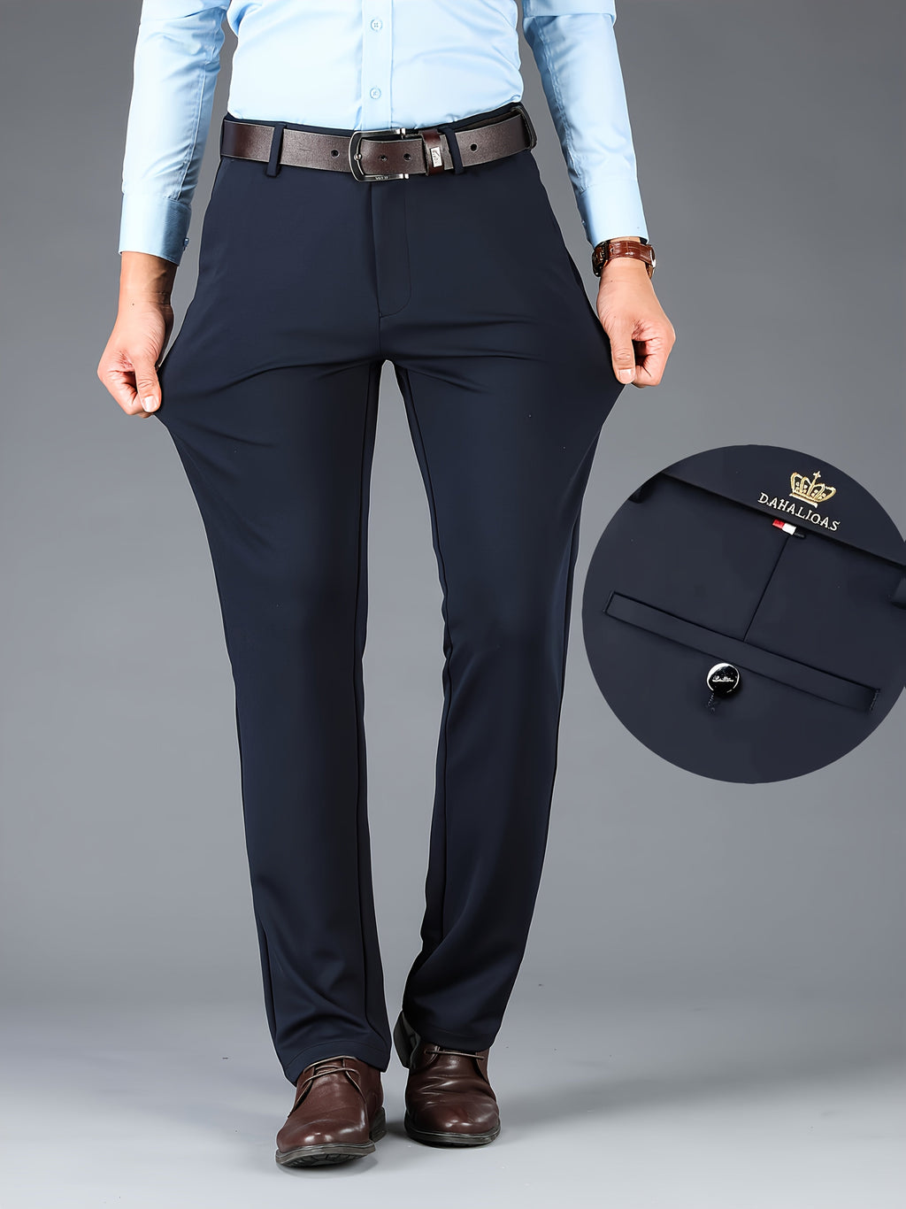 EMBROIDERED STRETCH TROUSERS FOR MEN