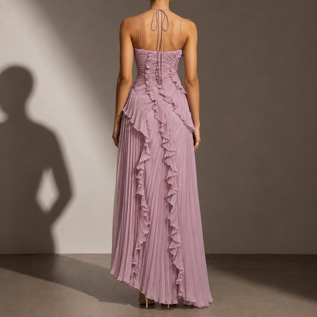 Beaulieu Pleated Ruffle Halter Dress