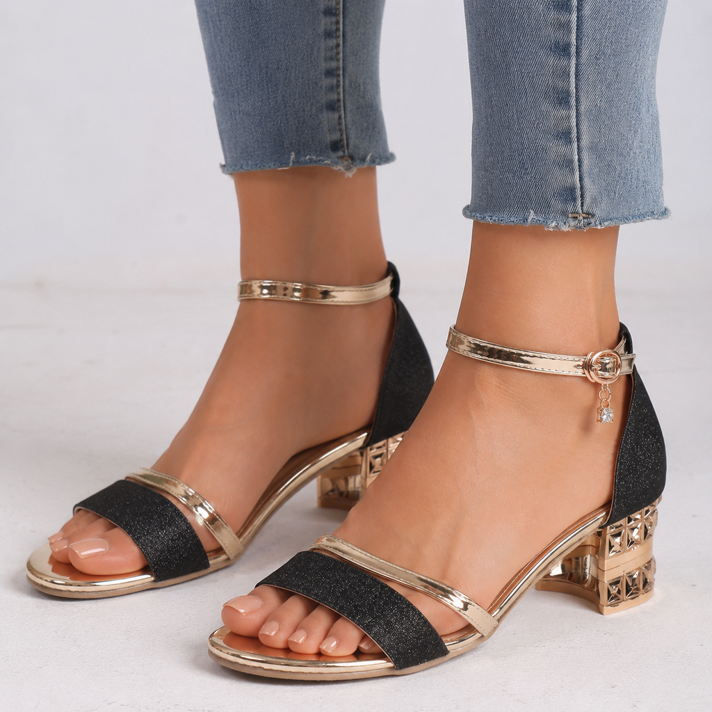 Positano Embellished Ankle-Strap Block-Heel Sandal