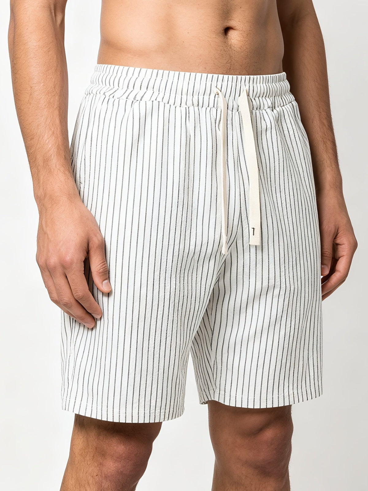 Montarello Men's Striped Linen-Look Drawstring Casual Shorts