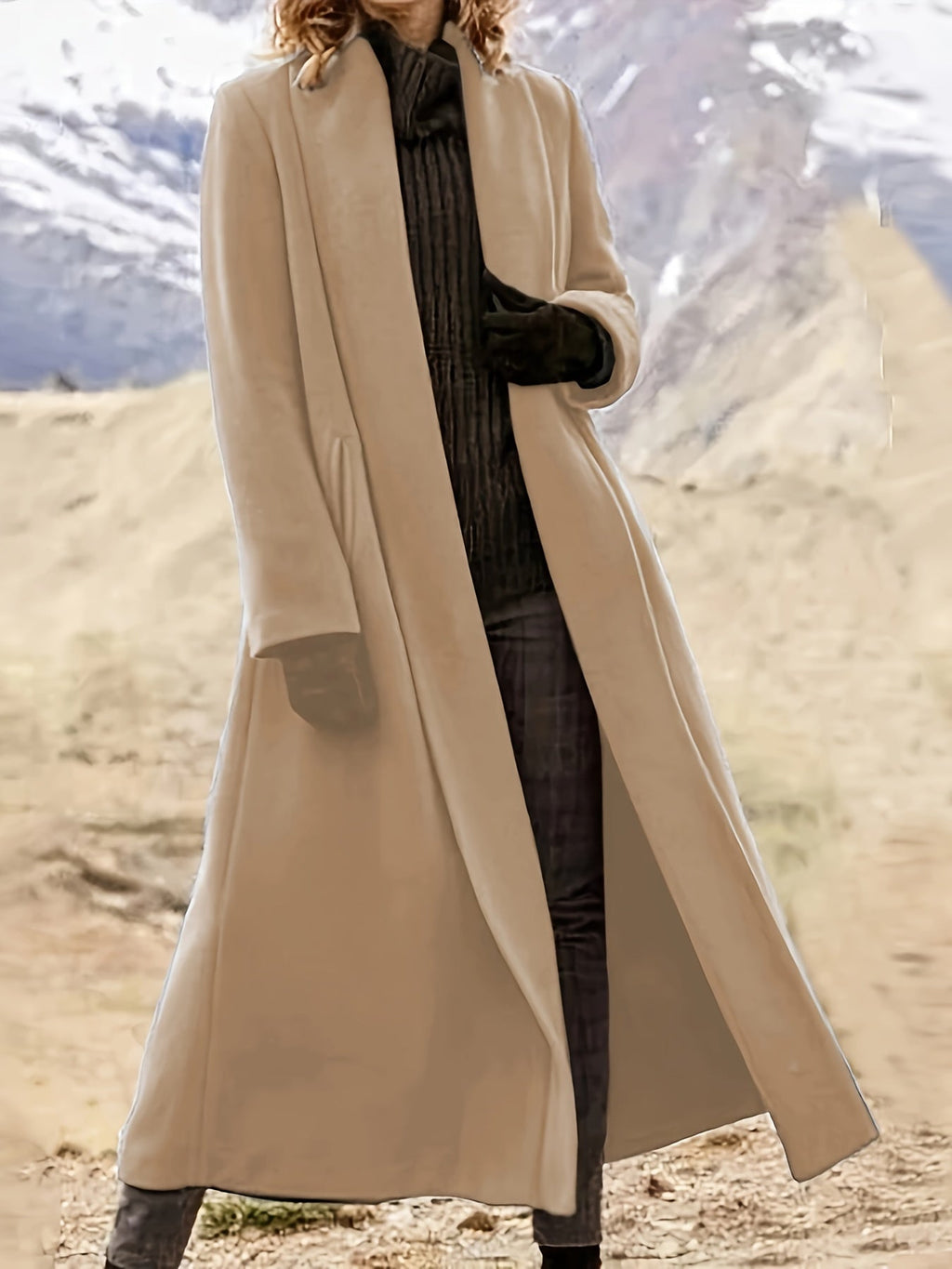 Women's Longline Open Front Coat with Flowing Drape